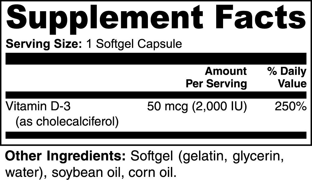 Vitamin D3 2,000IU Softgels